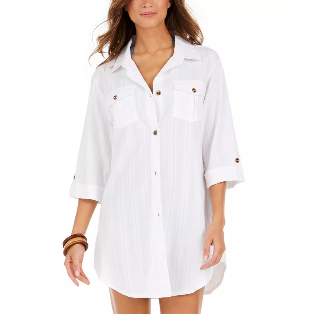 Dotti Woman Travel Muse Shirtdress Coverup Womens Size 3X White Cotton Button